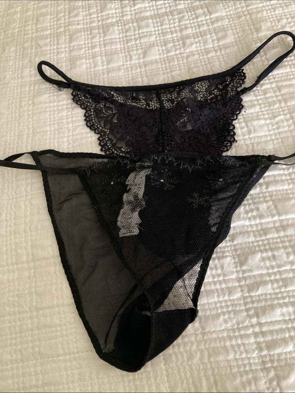 intimissimi Black Lace & Sheer Thong Set